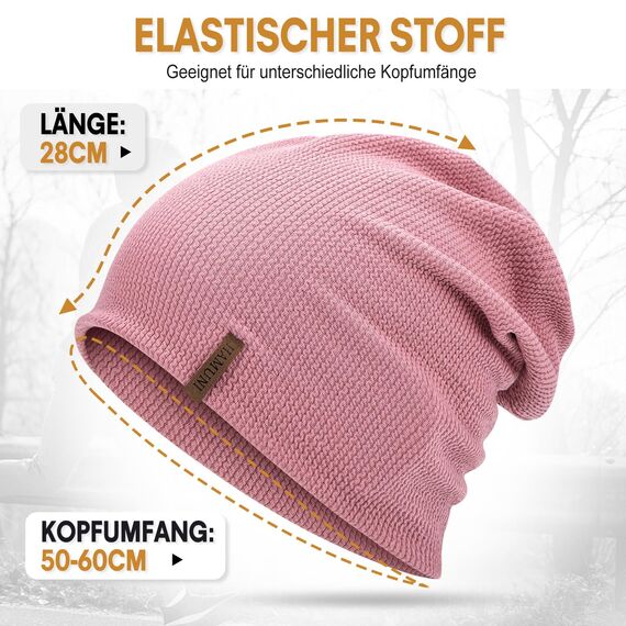 HAMUNI Mütze Damen Dünne Mütze Herren - Slouch Beanie Mütze - Leicht Weich Chemo Mützen - Atmungsaktiv Long Beanie - Elastisch Mützen - Ideale Beanie Mütze für Alle Jahreszeiten (Rosa)