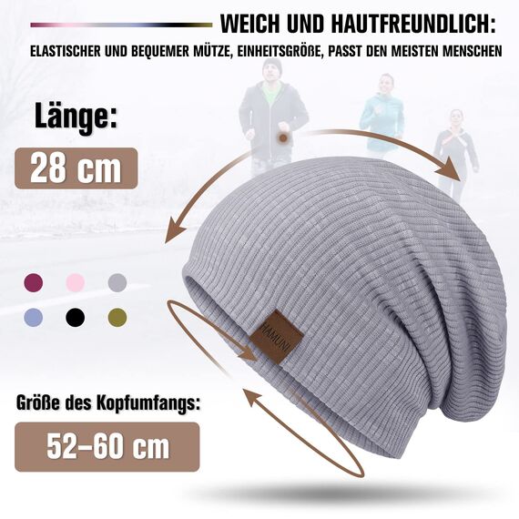 HAMUNI Mütze Damen Slouch Beanie Mütze Herren Elastisch Weich Bequem Jersey Mütze Klassische Mode Longbeanie perfekt für Frühling Herbst und Winter (Grau)