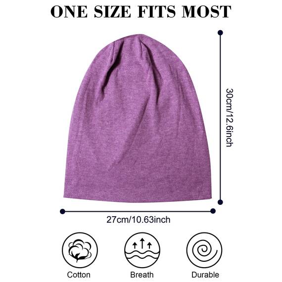 Senker 2er-Pack Baggy Soft Cotton Slouchy Stretch Beanie Mütze Chemo Mützen für Damen und Herren, violett / schwarz, Large