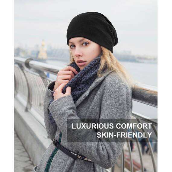 Senker Fashion Slouchy Beanie-Mütze, Baumwolle, Chemo-Kopfbedeckung, für Damen und Herren, 2 Stück, Dunkelgrau/Violett, Large