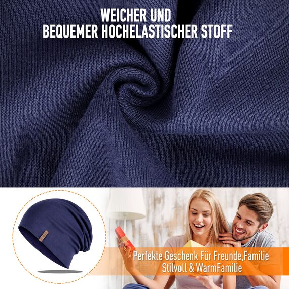 HAMUNI Mütze Damen Herren, Weich Dünne Slouch Beanie Mütze aus Baumwolle, Leichte Atmungsaktiv Longbeanie, Elastisch Jersey Chemo Mütze für Alle Jahreszeiten