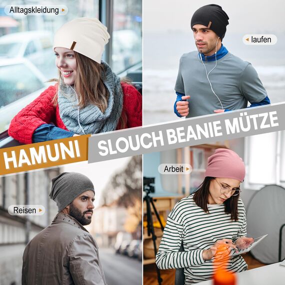 HAMUNI Mütze Damen - Dünne Slouch Beanie Mütze Herren - Leicht Weich Chemo Mützen - Atmungsaktiv Longbeanie - Elastisch Beanie Mütze Ideale für Alle Jahreszeiten (01Weiß)