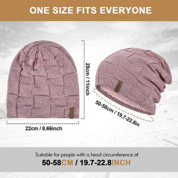 HAMUNI Mütze Damen - Atmungsaktiv Strickmütze Herren - Slouch Beanie Mütze mit Weichem Fleece Innenfutter - Unisex Wintermütze - Klassische Herren Damen Mütze für Herbst Winter Frühjahr (Rosa)