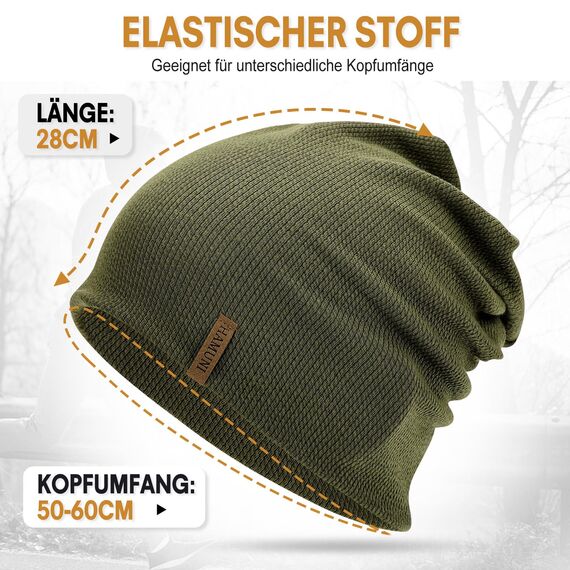 HAMUNI Mütze Damen Dünne Mütze Herren - Slouch Beanie Mütze - Leicht Weich Chemo Mütze - Atmungsaktiv Long Beanie - Elastisch Mütze - Ideale Beanie Mütze für Alle Jahreszeiten (Militärgrün)