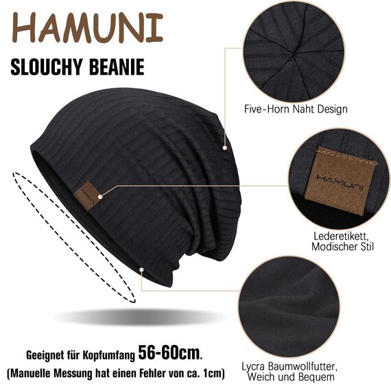 HAMUNI Slouchy Beanie Hip-Hop Weiche Leichte Laufende Beanie Mütze Atmungsaktivität Erwachsene Zwerg Hüte Chemo Cap Schädel Cap für Herren Damen