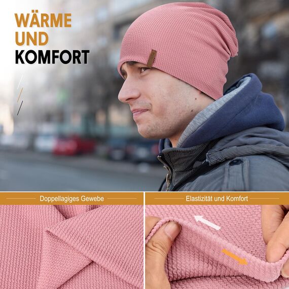 HAMUNI Mütze Damen Dünne Mütze Herren - Slouch Beanie Mütze - Leicht Weich Chemo Mützen - Atmungsaktiv Long Beanie - Elastisch Mützen - Ideale Beanie Mütze für Alle Jahreszeiten (Rosa)