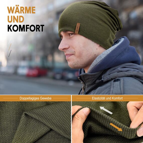 HAMUNI Mütze Damen Dünne Mütze Herren - Slouch Beanie Mütze - Leicht Weich Chemo Mütze - Atmungsaktiv Long Beanie - Elastisch Mütze - Ideale Beanie Mütze für Alle Jahreszeiten (Militärgrün)