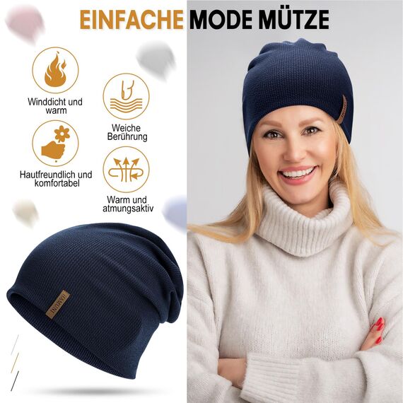 HAMUNI Mütze Damen - Dünne Slouch Beanie Mütze Herren - Leicht Weich Chemo Mützen - Atmungsaktiv Longbeanie - Elastisch Beanie Mütze Ideale für Alle Jahreszeiten (Dunkelblau)