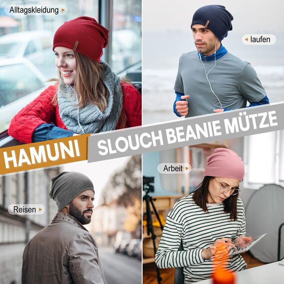 HAMUNI Mütze Damen - Dünne Slouch Beanie Mütze Herren - Leicht Weich Chemo Mützen - Atmungsaktiv Longbeanie - Elastisch Beanie Mütze Ideale für Alle Jahreszeiten (Dunkelblau)