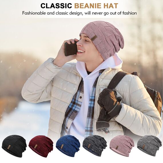 HAMUNI Mütze Damen - Atmungsaktiv Strickmütze Herren - Slouch Beanie Mütze mit Weichem Fleece Innenfutter - Unisex Wintermütze - Klassische Herren Damen Mütze für Herbst Winter Frühjahr (Rosa)
