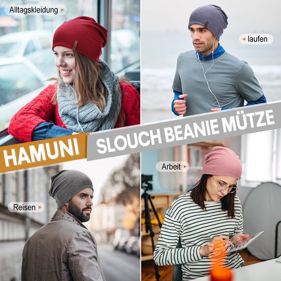 HAMUNI Mütze Damen Dünne Mütze Herren - Slouch Beanie Mützen - Leicht Weich Chemo Mützen - Atmungsaktiv Elastisch Long Beanie Ideale für Alle Jahreszeiten (Hellblau)