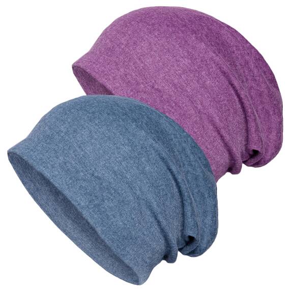 Senker Fashion Slouchy Beanie-Mütze für Damen und Herren, Chemo-Kopfbedeckung, Baumwolle, weich, leicht, Chemo-Totenkopfkappe, elastisch, Blau / Violett, Large