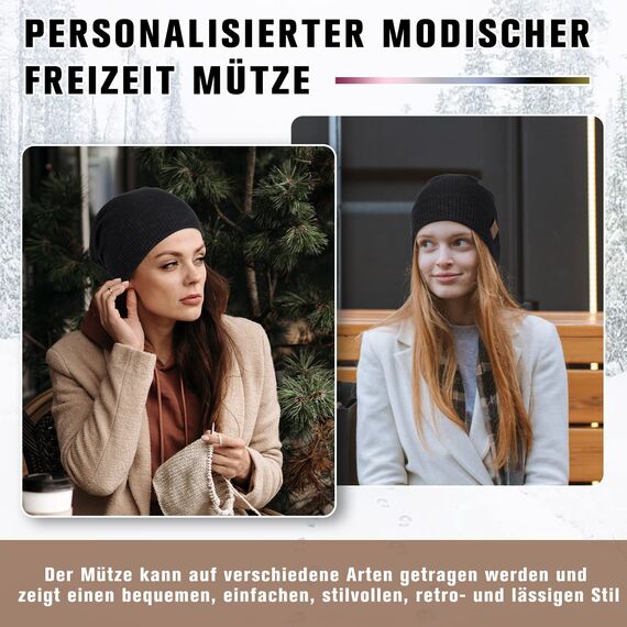 HAMUNI Mütze Damen Slouch Beanie Mütze Herren Elastisch Weich Bequem Jersey Mütze Klassische Mode Longbeanie perfekt für Frühling Herbst und Winter (Schwarz+Schwarz)