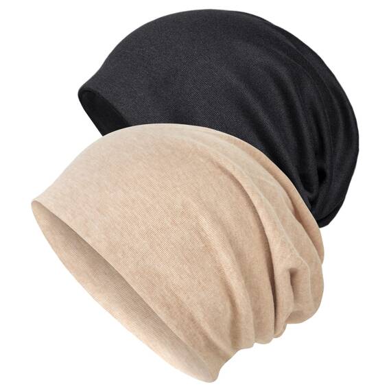 Senker Fashion Slouchy Beanie-Mütze aus Baumwolle, Chemo-Kopfbedeckung für Damen und Herren, weich, leicht, Chemo-Totenkopfmütze, elastische Schlafmütze, Schwarz Khaki, Large
