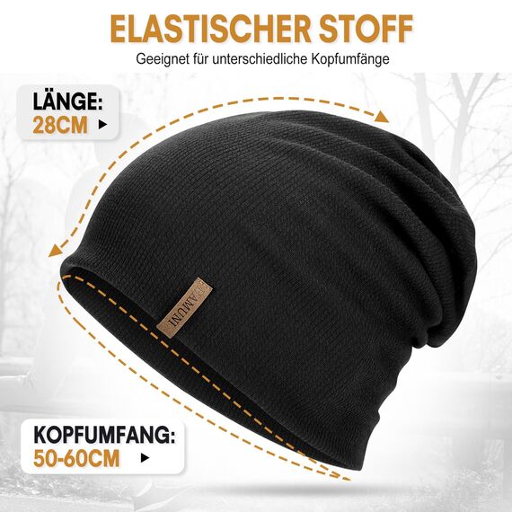 HAMUNI Mütze Damen Dünne Mütze Herren - Slouch Beanie Mütze - Leicht Elastisch Weich Chemo Mützen - Atmungsaktiv Long Beanie - Ideale Beanie Mütze für Alle Jahreszeiten (01Schwarz)
