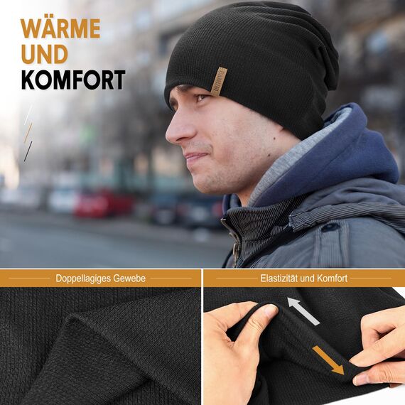 HAMUNI Mütze Damen Dünne Mütze Herren - Slouch Beanie Mütze - Leicht Weich Chemo Mütze - Atmungsaktiv Long Beanie - Elastisch Mütze - Ideale Beanie Mütze für Alle Jahreszeiten (Schwarz 01+Rosa)