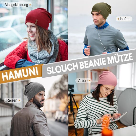 HAMUNI Mütze Damen Dünne Mütze Herren - Slouch Beanie Mütze - Leicht Weich Chemo Mützen - Atmungsaktiv Long Beanie - Elastisch Mützen - Ideale Beanie Mütze für Alle Jahreszeiten (Rosa)
