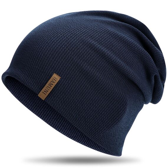 HAMUNI Mütze Damen - Dünne Slouch Beanie Mütze Herren - Leicht Weich Chemo Mützen - Atmungsaktiv Longbeanie - Elastisch Beanie Mütze Ideale für Alle Jahreszeiten (Dunkelblau)