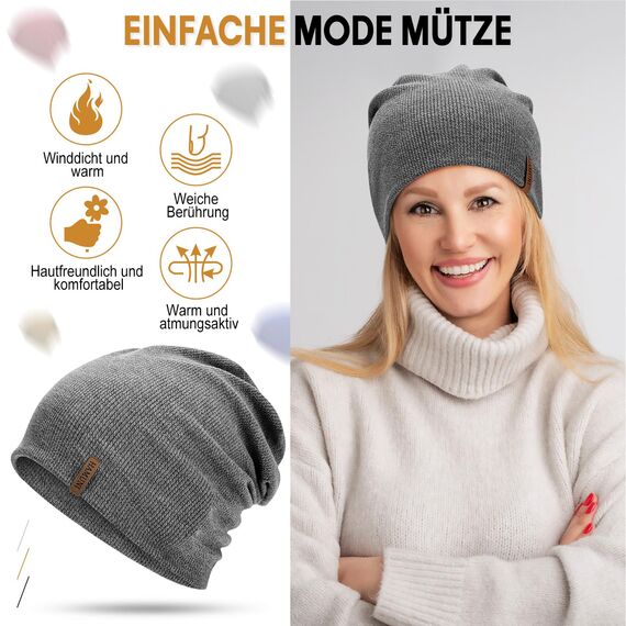 HAMUNI Mütze Damen Dünne Mütze Herren - Slouch Beanie - Leicht Weich Chemo Mützen - Atmungsaktiv Longbeanie - Elastisch Mützen - Ideale Beanie Mütze für Alle Jahreszeiten (Dunkelgrau)