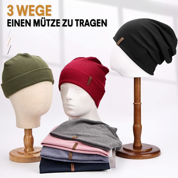 HAMUNI Mütze Damen Dünne Mütze Herren - Slouch Beanie Mütze - Leicht Weich Chemo Mützen - Atmungsaktiv Long Beanie - Elastisch Mützen - Ideale Beanie Mütze für Alle Jahreszeiten (Rosa)