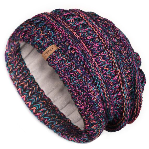 FURTALK Damen Beanie Mütze Warme Wintermütze mit Weichem Innenfutter Gefütterte Strickmütze,Himmelblau,Einheitsgröße