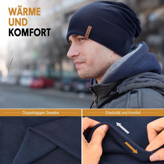 HAMUNI Mütze Damen - Dünne Slouch Beanie Mütze Herren - Leicht Weich Chemo Mützen - Atmungsaktiv Longbeanie - Elastisch Beanie Mütze Ideale für Alle Jahreszeiten (Dunkelblau)