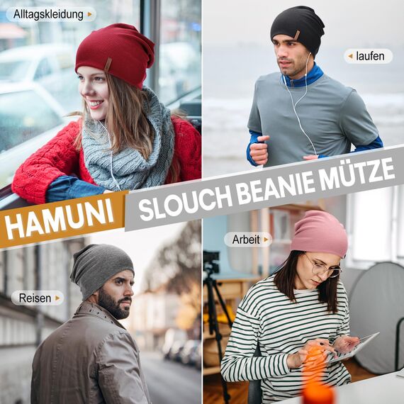 HAMUNI Mütze Damen Dünne Mütze Herren - Slouch Beanie Mütze - Leicht Weich Chemo Mütze - Atmungsaktiv Long Beanie - Elastisch Mütze - Ideale Beanie Mütze für Alle Jahreszeiten (Schwarz 01+Rosa)