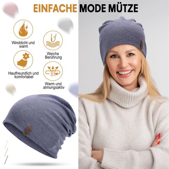 HAMUNI Mütze Damen Dünne Mütze Herren - Slouch Beanie Mützen - Leicht Weich Chemo Mützen - Atmungsaktiv Elastisch Long Beanie Ideale für Alle Jahreszeiten (Hellblau)