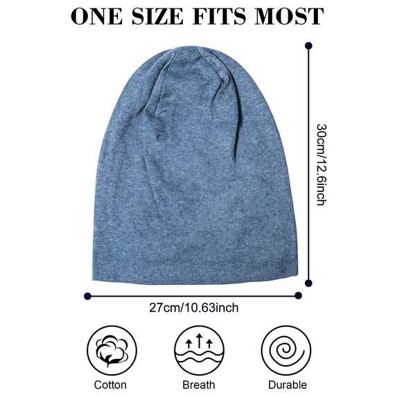 Senker Fashion Slouchy Beanie-Mütze für Damen und Herren, Chemo-Kopfbedeckung, Baumwolle, weich, leicht, Chemo-Totenkopfkappe, elastisch, Blau / Violett, Large