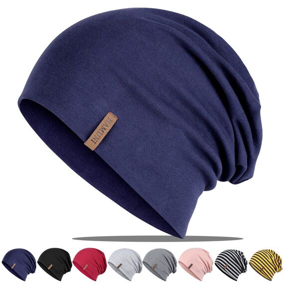 HAMUNI Mütze Damen Herren, Weich Dünne Slouch Beanie Mütze aus Baumwolle, Leichte Atmungsaktiv Longbeanie, Elastisch Jersey Chemo Mütze für Alle Jahreszeiten