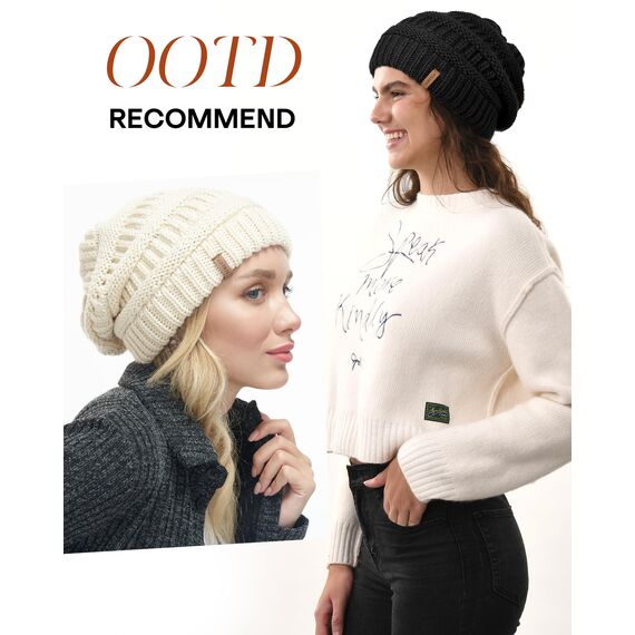 FURTALK Damen Beanie Mütze Warme Wintermütze mit Weichem Innenfutter Gefütterte Strickmütze,Schwarz,Einheitsgröße