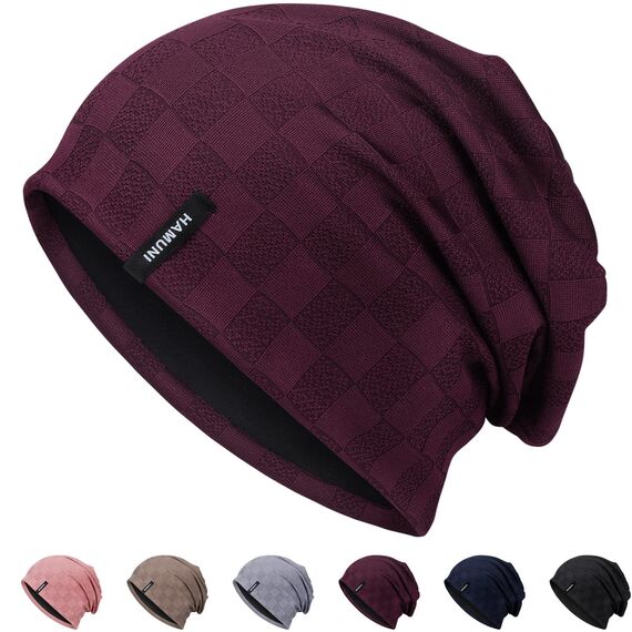 HAMUNI Slouch Beanie Mütze für Herren Damen, Dünne und Leichte Jacquard Jersey Beanies Chemo Kopfbedeckung Mützen Laufmütze Mütze Slouchy Baggy Beanie Unisex Flexible Klassische Winter Sommer Hüte