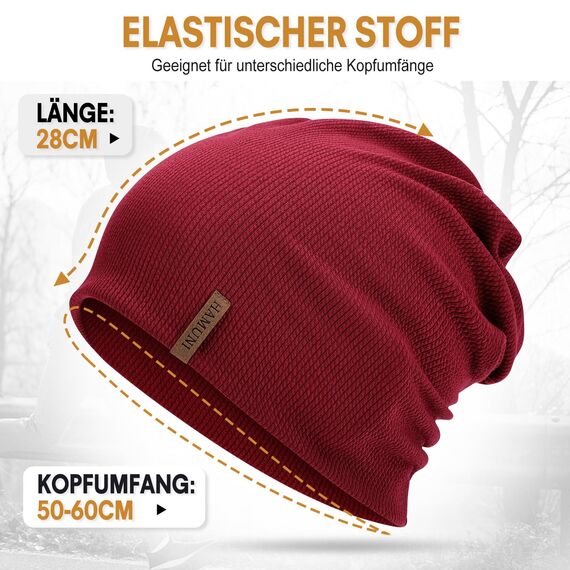 HAMUNI Mütze Damen Dünne Mütze Herren - Slouch Beanie Mütze - Leicht Weich Chemo Mütze - Atmungsaktiv Long Beanie - Elastisch Mütze - Ideale Beanie Mütze für Alle Jahreszeiten (Rot)