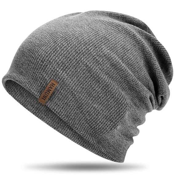 HAMUNI Mütze Damen Dünne Mütze Herren - Slouch Beanie - Leicht Weich Chemo Mützen - Atmungsaktiv Longbeanie - Elastisch Mützen - Ideale Beanie Mütze für Alle Jahreszeiten (Dunkelgrau)