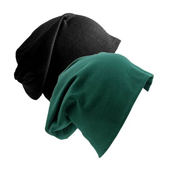Beanie-Mütze aus weicher Baumwolle, lockere Passform, Chemo-Hüte für Damen und Herren, Schwarz/Dunkelgrün, Einheitsgröße, 2 Stück, Grün , Einheitsgröße