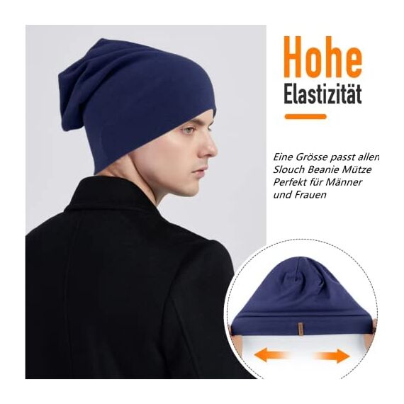 HAMUNI Mütze Damen Herren, Weich Dünne Slouch Beanie Mütze aus Baumwolle, Leichte Atmungsaktiv Longbeanie, Elastisch Jersey Chemo Mütze für Alle Jahreszeiten