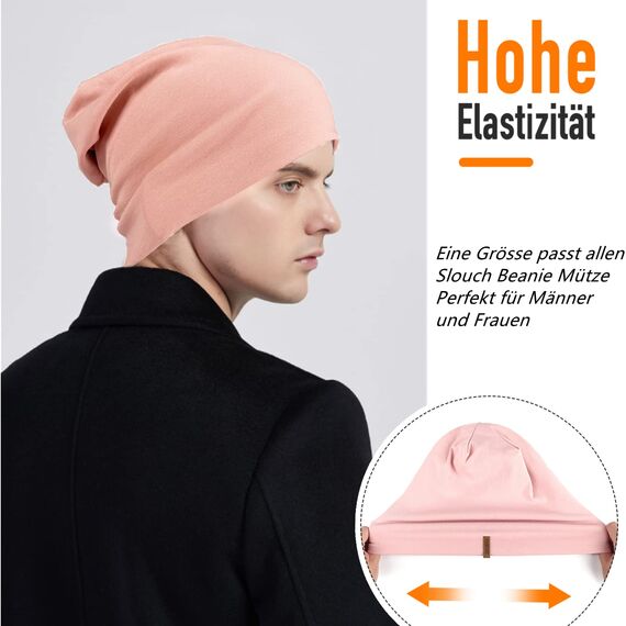 HAMUNI Mütze Damen Herren, Weich Dünne Slouch Beanie Mütze aus Baumwolle, Leichte Atmungsaktiv Longbeanie, Elastisch Jersey Chemo Mütze für Alle Jahreszeiten