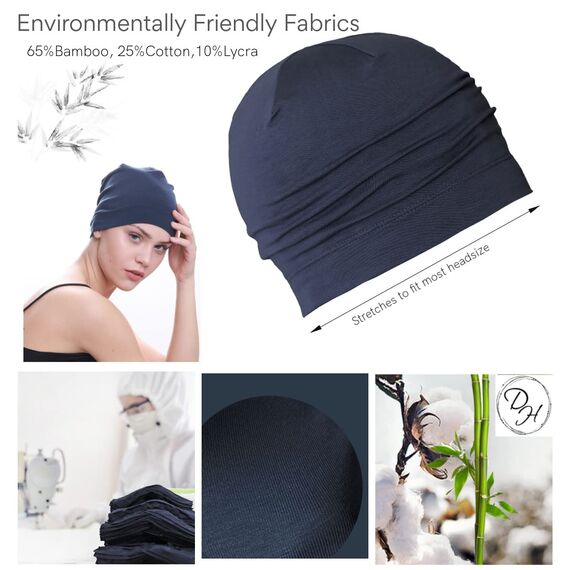 Deresina Bambus Chemo-Kopfbedeckung für Frauen & Männer – Ultra-weiche, atmungsaktive Schlafmütze bei Alopezie & Haarausfall, leichte Beanie für Tag & Nacht (x Schwarz - Denim - Einheitsgröße)