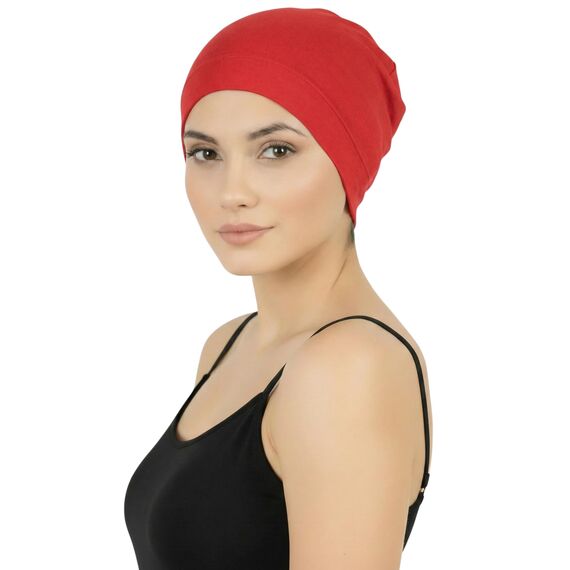 Deresina Bambus Chemo-Kopfbedeckung für Frauen & Männer – Ultra-weiche, atmungsaktive Schlafmütze bei Alopezie & Haarausfall, leichte Beanie für Tag & Nacht (Scharlachrot - Einheitsgröße)