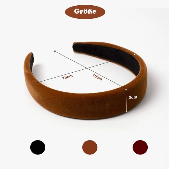 EUDUQ 3 Stück Haarreifen Damen,Gepolstertes Stirnband aus Samtstoff,Retro Style Haarband,Vintage Haarschmuck,Stirnbänder für Frauen und Mädchen (Schwarz/Burgunderrot/Braun)