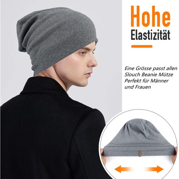 HAMUNI Mütze Damen Herren, Weich Dünne Slouch Beanie Mütze aus Baumwolle, Leichte Atmungsaktiv Longbeanie, Elastisch Jersey Chemo Mütze für Alle Jahreszeiten