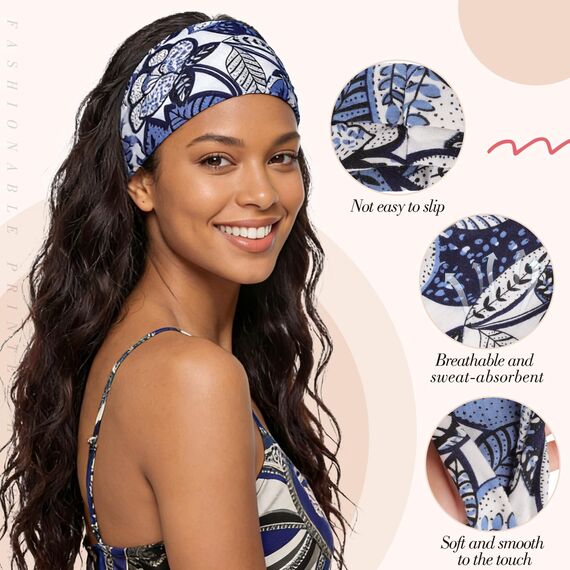 8 Stück Haarband Damen for Muttertagsgeschenk, Breites Stirnband Damen Weiches Boho Kopfband Elastisches Haarbänder Mehrfarbig Headband Blumendruck für Sport Yoga