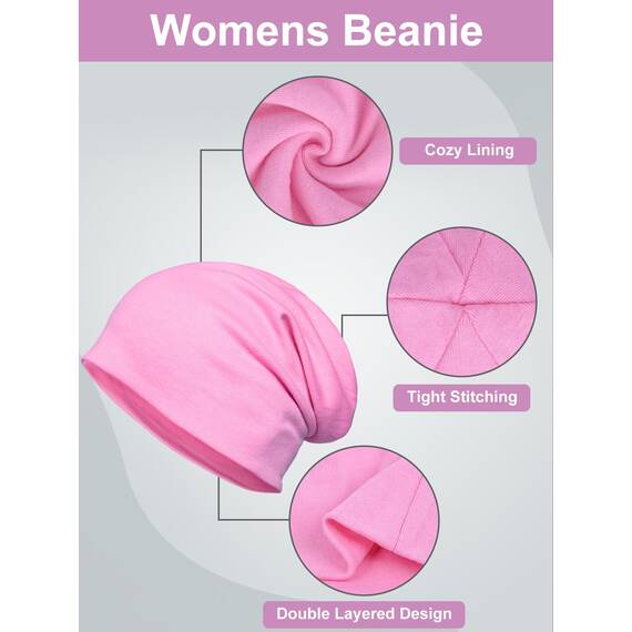 Senker 2er Pack Baumwolle Slouchy Beanie Hüte, Chemo-Kopfbedeckung Mützen für Damen und Herren, pink / violett, L