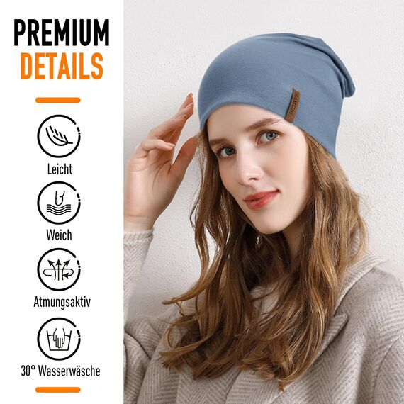 HAMUNI Mütze Damen Herren, Slouch Beanie Mütze, Weich Dünne Mütze aus Baumwolle, Leichte Atmungsaktiv Longbeanie, Elastisch Laufmütze für Alle Jahreszeiten