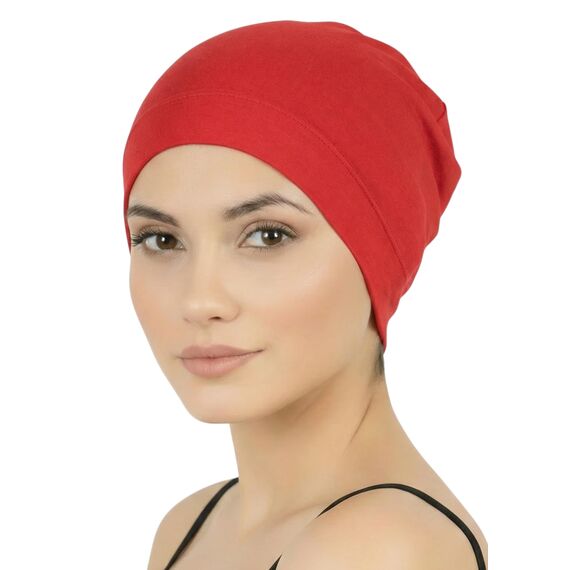 Deresina Bambus Chemo-Kopfbedeckung für Frauen & Männer – Ultra-weiche, atmungsaktive Schlafmütze bei Alopezie & Haarausfall, leichte Beanie für Tag & Nacht (Scharlachrot - Einheitsgröße)
