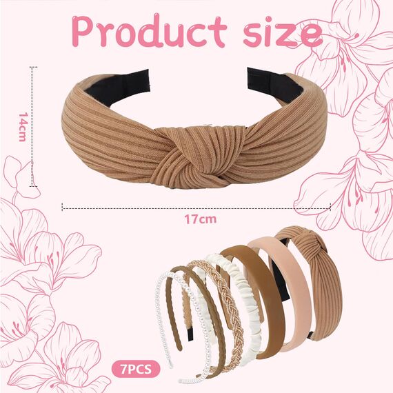 Kotkiddy 7 Stück Haarreifen Set Damen, verschiedene Modelle, Perlen Stirnbänder, Stirnbänd Kunststoff Haarreif Stirnbänder Haarband für Mädchen Damen (Braun)