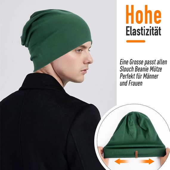HAMUNI Mütze Damen Herren, Slouch Beanie Mütze, Weich Dünne Mütze aus Baumwolle, Leichte Atmungsaktiv Longbeanie, Elastisch Laufmütze für Alle Jahreszeiten