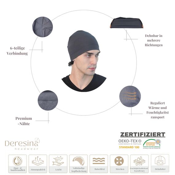Deresina Bambus Chemo-Kopfbedeckung für Frauen & Männer – Ultra-weiche, atmungsaktive Schlafmütze bei Alopezie & Haarausfall, leichte Beanie für Tag & Nacht (Anthrazitgrau - Einheitsgröße)