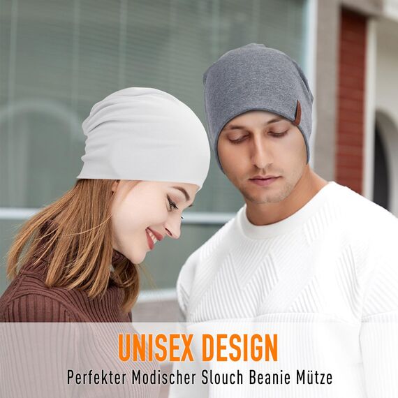 HAMUNI Mütze Damen Herren, Slouch Beanie Mütze, Weich Dünne Mütze aus Baumwolle, Leichte Atmungsaktiv Longbeanie, Elastisch Laufmütze für Alle Jahreszeiten