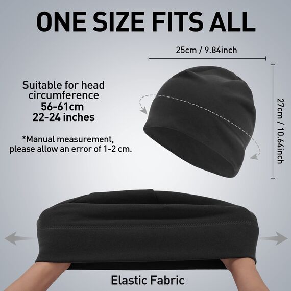 Arcweg Laufmütze Herren Winter Warm Radmütze Winddicht Fleece Mütze Unter Helm Helmmütze Elastisch Sportmütze Weich für Laufen Radfahren Skifahren Motorradfahren Outdoor Unisex 56-61 cm (Schwarz)